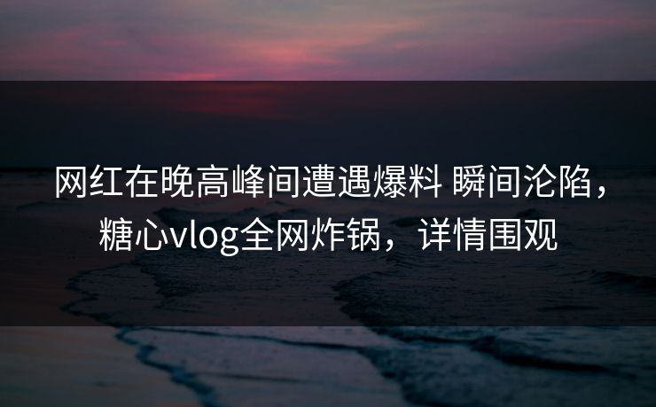 网红在晚高峰间遭遇爆料 瞬间沦陷，糖心vlog全网炸锅，详情围观