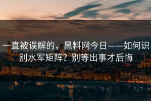 一直被误解的，黑料网今日——如何识别水军矩阵？别等出事才后悔
