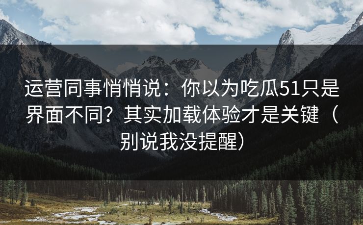 运营同事悄悄说：你以为吃瓜51只是界面不同？其实加载体验才是关键（别说我没提醒）
